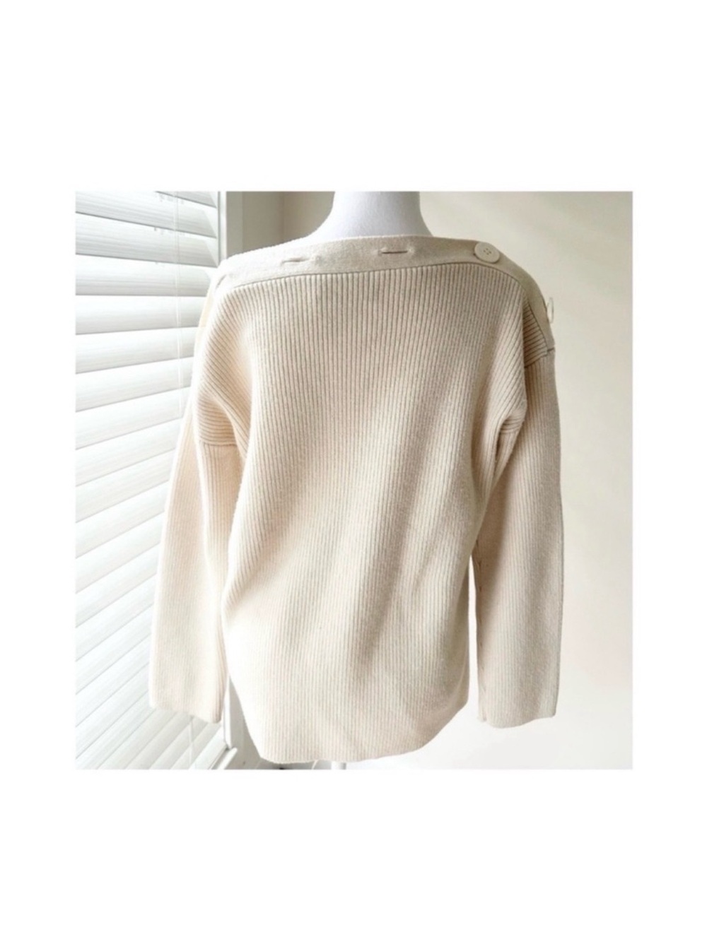 All Saints Cream Off-Shoulder Ribbed Sweater - Picture 4 of 8